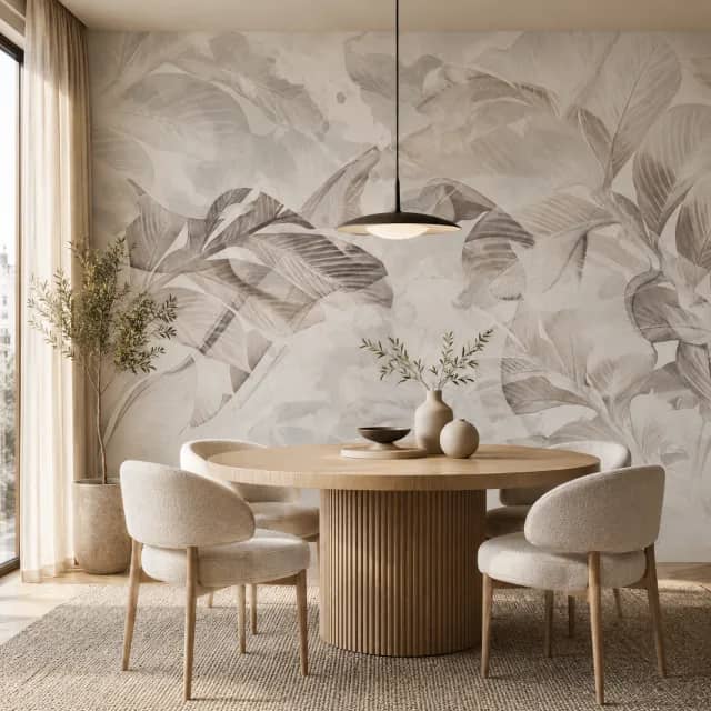 WB431 - Soft Tropical Leaves interior wallpaper mockup