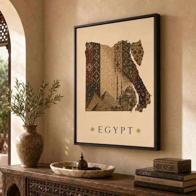 خريطة النيل والتراث بإطار أبيض داخل استوديو تصميم