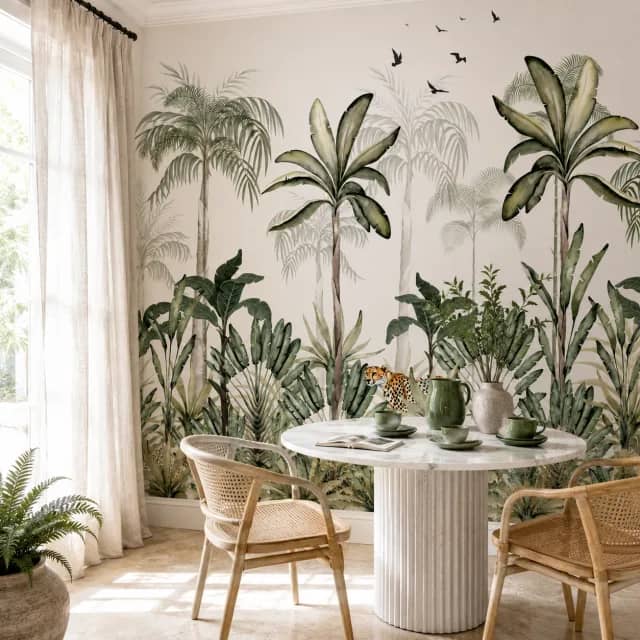 Tropical Jungle Cheetah interior wallpaper mockup