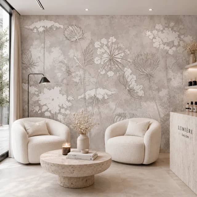 Soft Wildflower Botanical WB469 interior wallpaper mockup