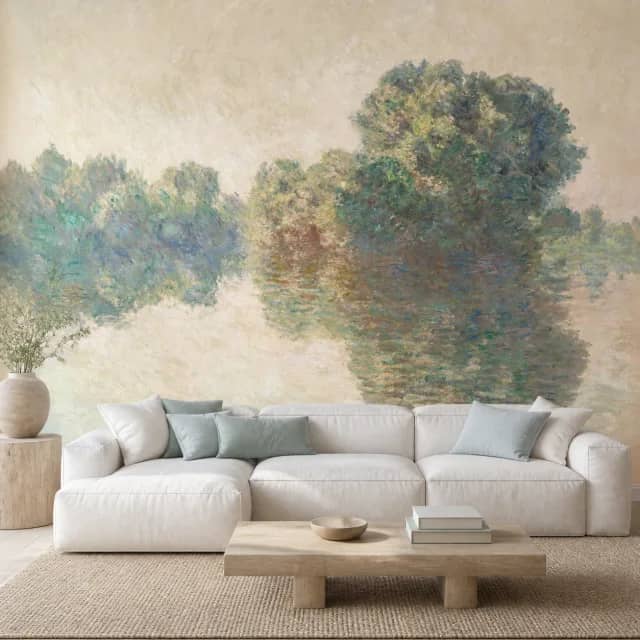 River Reflections mural installed in a serene living room