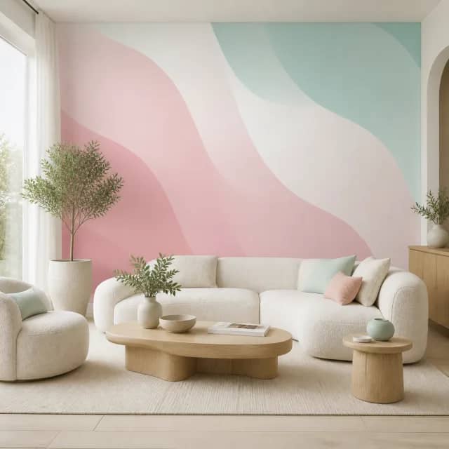 Pastel Flow mural installed in a modern living room