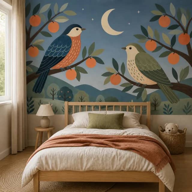 Moonlit Orange Grove mural in a children's bedroom