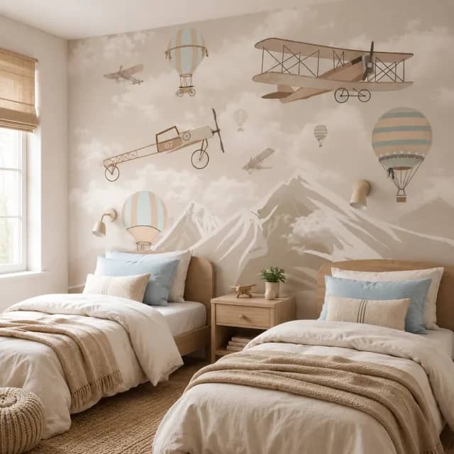 Airplanes and Balloons Adventure interior wallpaper mockup