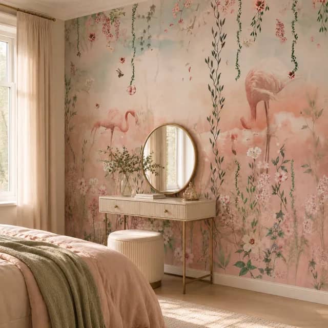 Blush Garden Flamingo Mural - room mockup 2