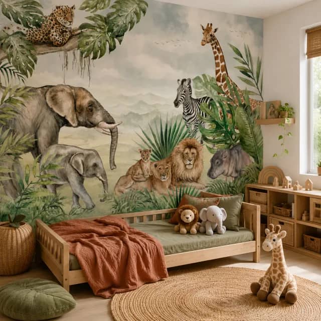 Watercolor Safari Kids WB465 interior wallpaper mockup