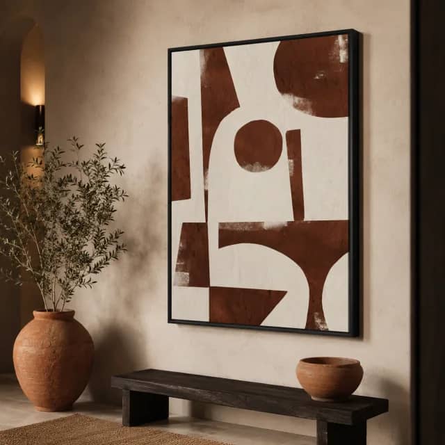 Terracotta Echo in a black frame in a warm boutique entryway