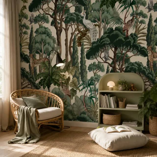 Tropical Jungle Animals interior wallpaper mockup