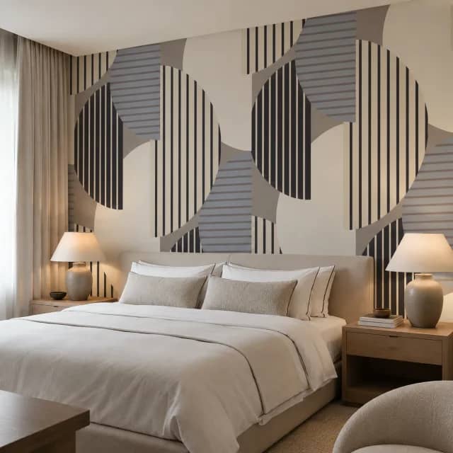 Cream Gray Abstract Geometric - room mockup 3