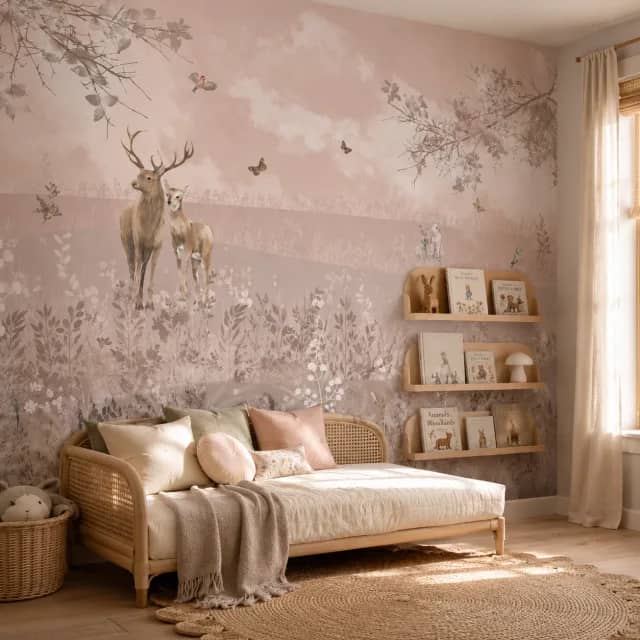 Blush Woodland Deer and Rabbit - room mockup 3
