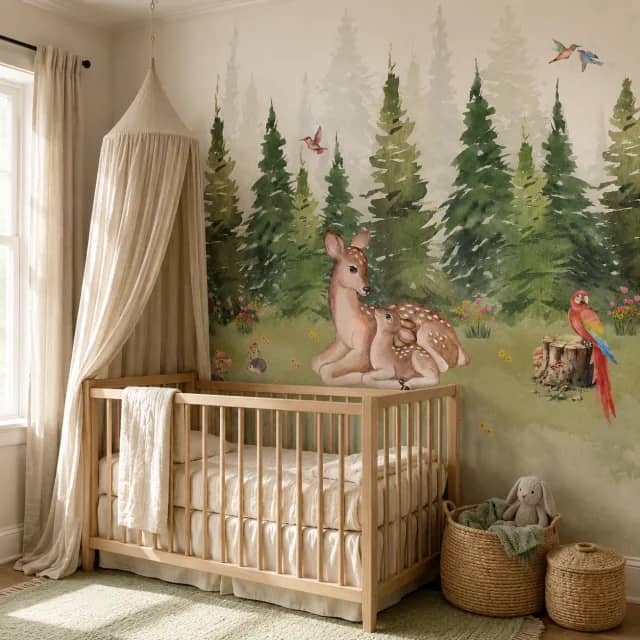 Watercolor Deer Woodland Kids - room mockup 2