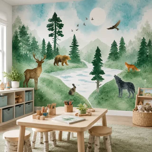 Watercolor Woodland Animals Kids - room mockup 4