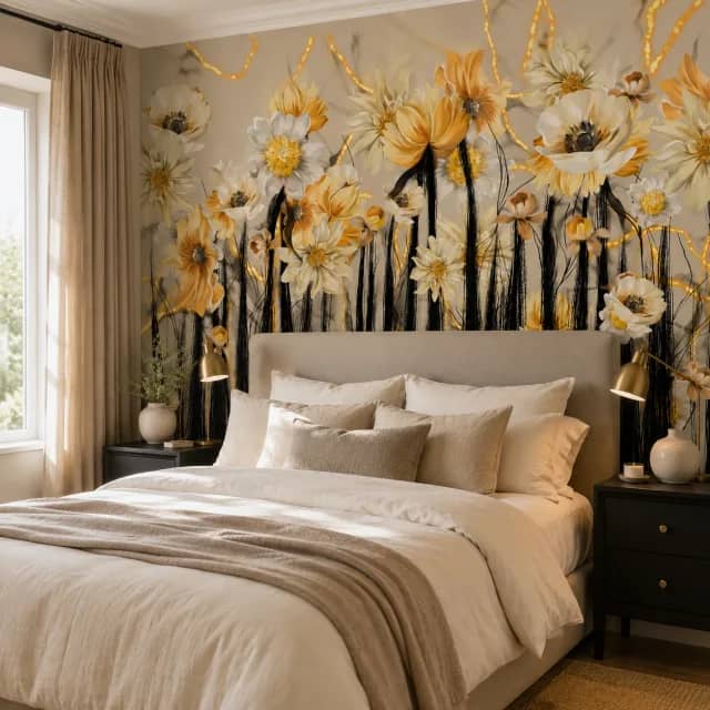 Golden Marble Floral - room mockup 2