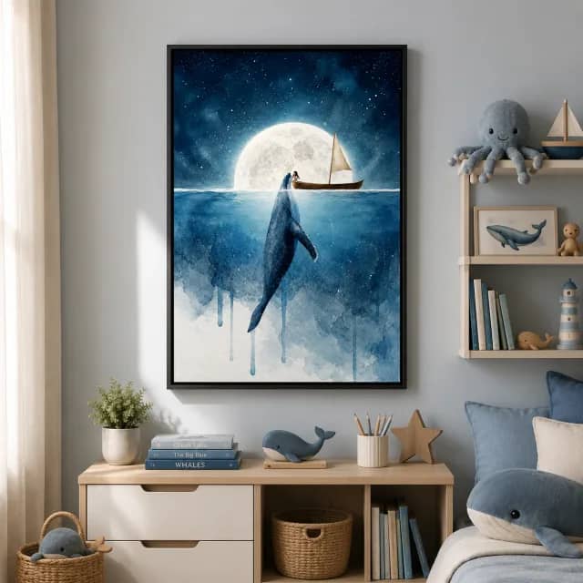Blue Moon Guardian in a kids playroom with a black frame