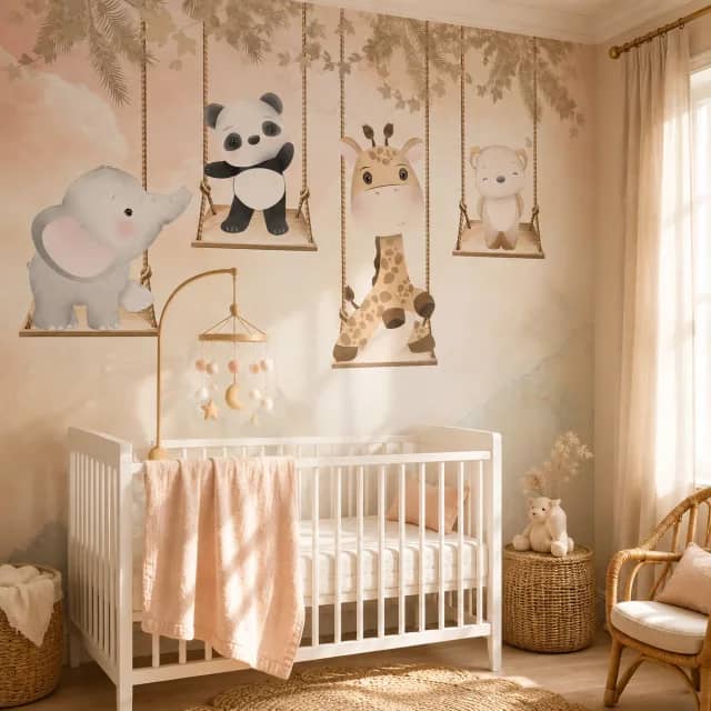 Swing Animals Nursery interior wallpaper mockup